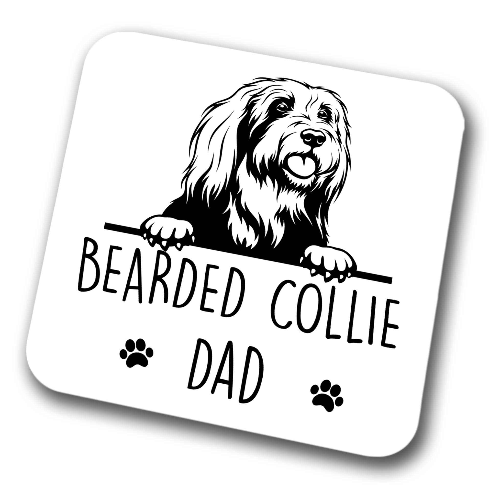 Faithful Prints Boys Bearded Collie Dad Coaster Pet Present Bearded Collie Dog Mum Dad Friend Joke Funny Gift Birthday Christmas, Hardboard Coaster