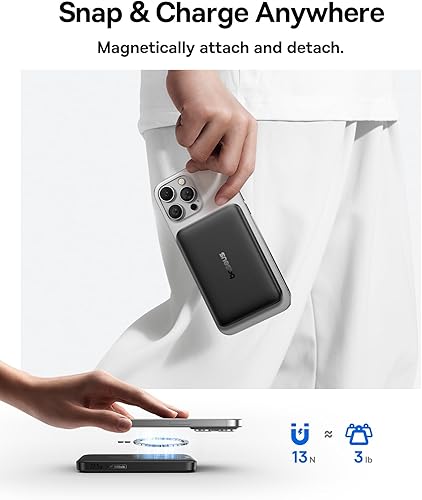 Miniatura 6 de Baseus Cargador portátil MagSafe, Qi2 certificado 15 W, banco de energía magnético inalámbrico de 10000 mAh con cable USB-C de 22.5 W PD de carga,