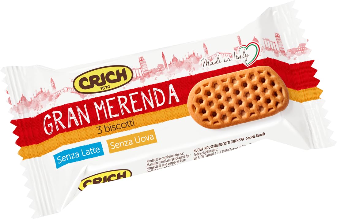 Crich Gran Merenda, Biscotti Italiani Senza Latte e Senza Uova, 80 Confezioni Monodose da 3 Biscotti, Made in Italy