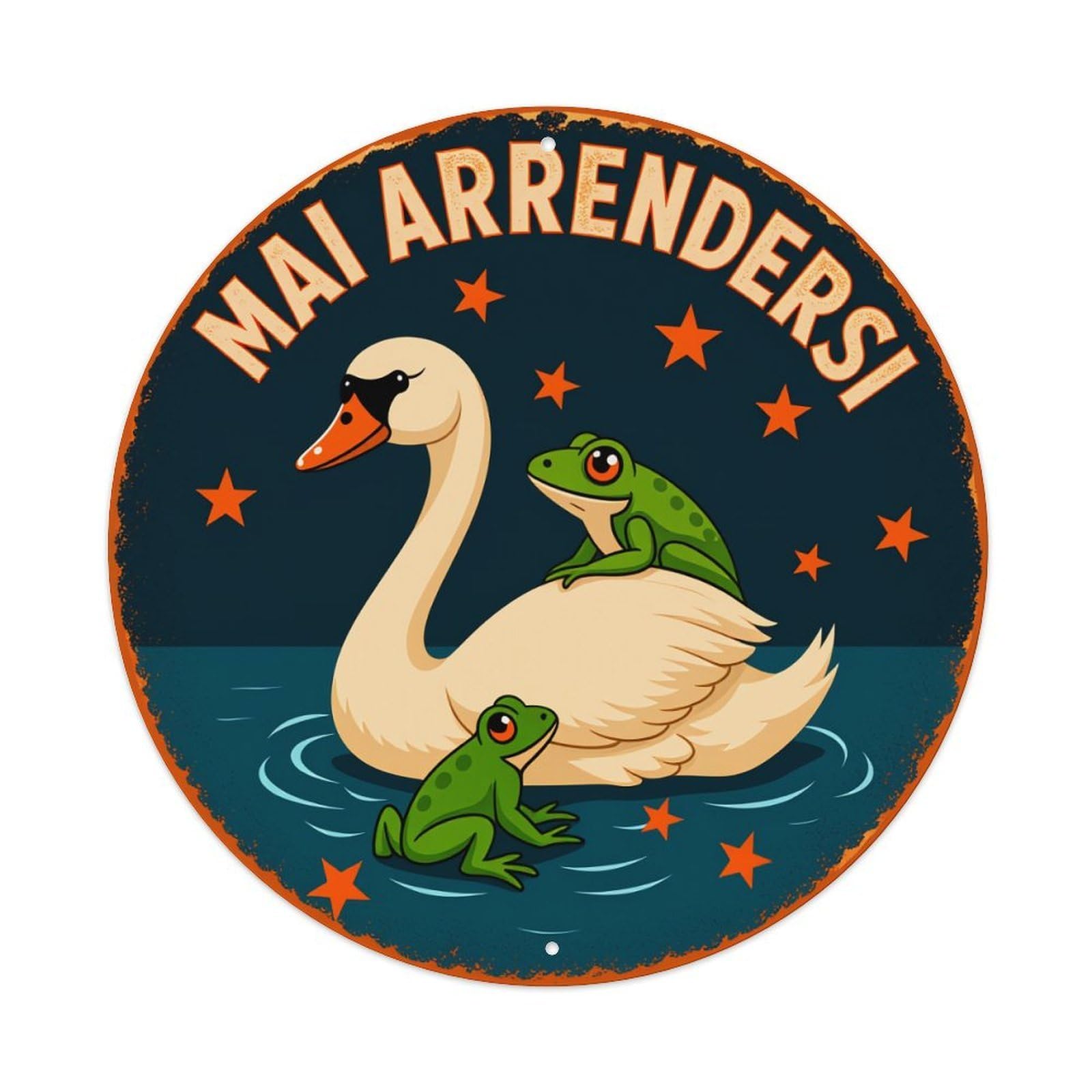 Swan Frog Stars Water Night Vintage Metal Tin Sign Retro Wall Decor for Home Bar Garage Cafe, Indoor & Outdoor Decorative，circle Metal Poster, 8x8 Inch
