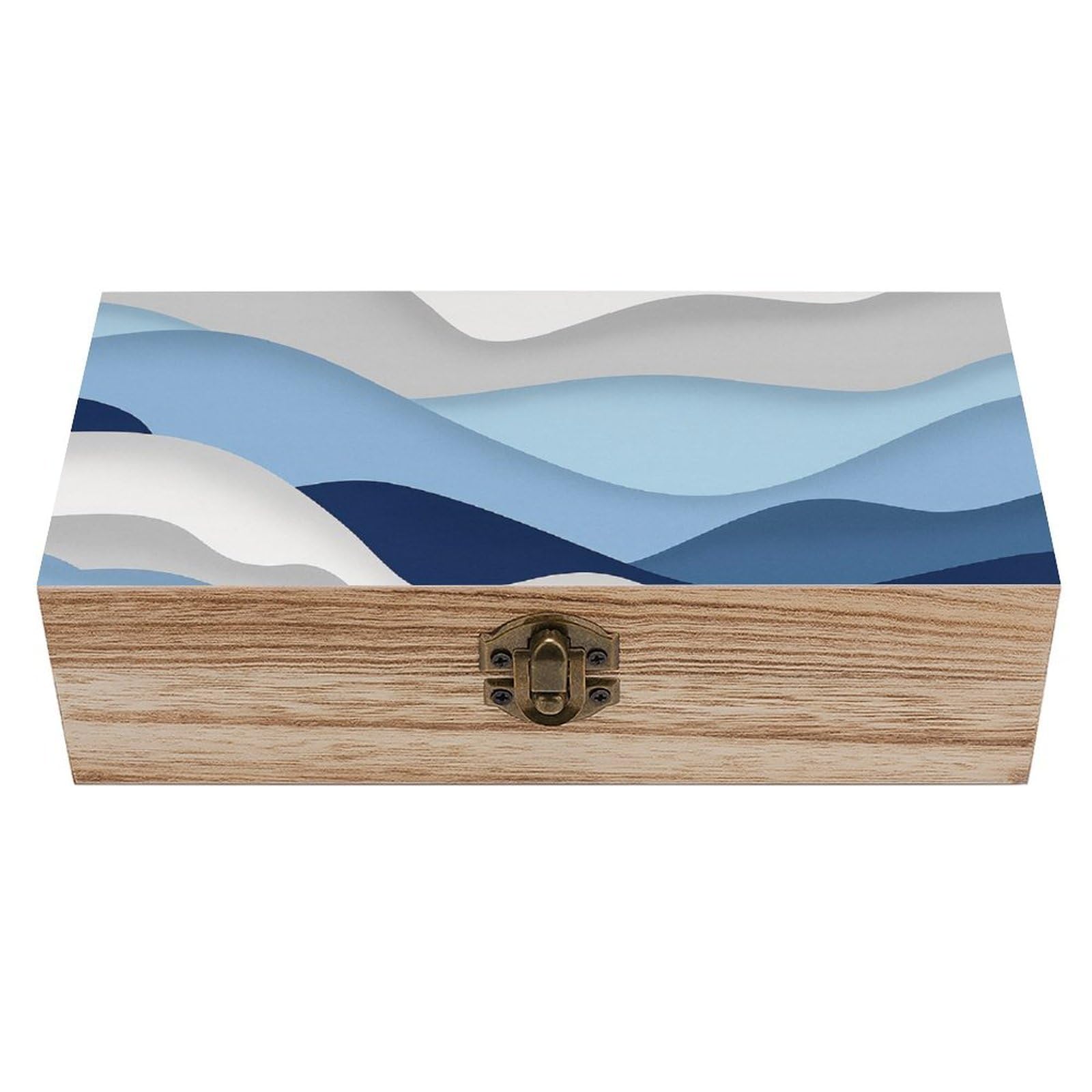 SMAZDFXX Blue Stripes Abstract Ocean Wooden Storage Box Multipurpose Decorative Box for Jewelry Photo Home Decor