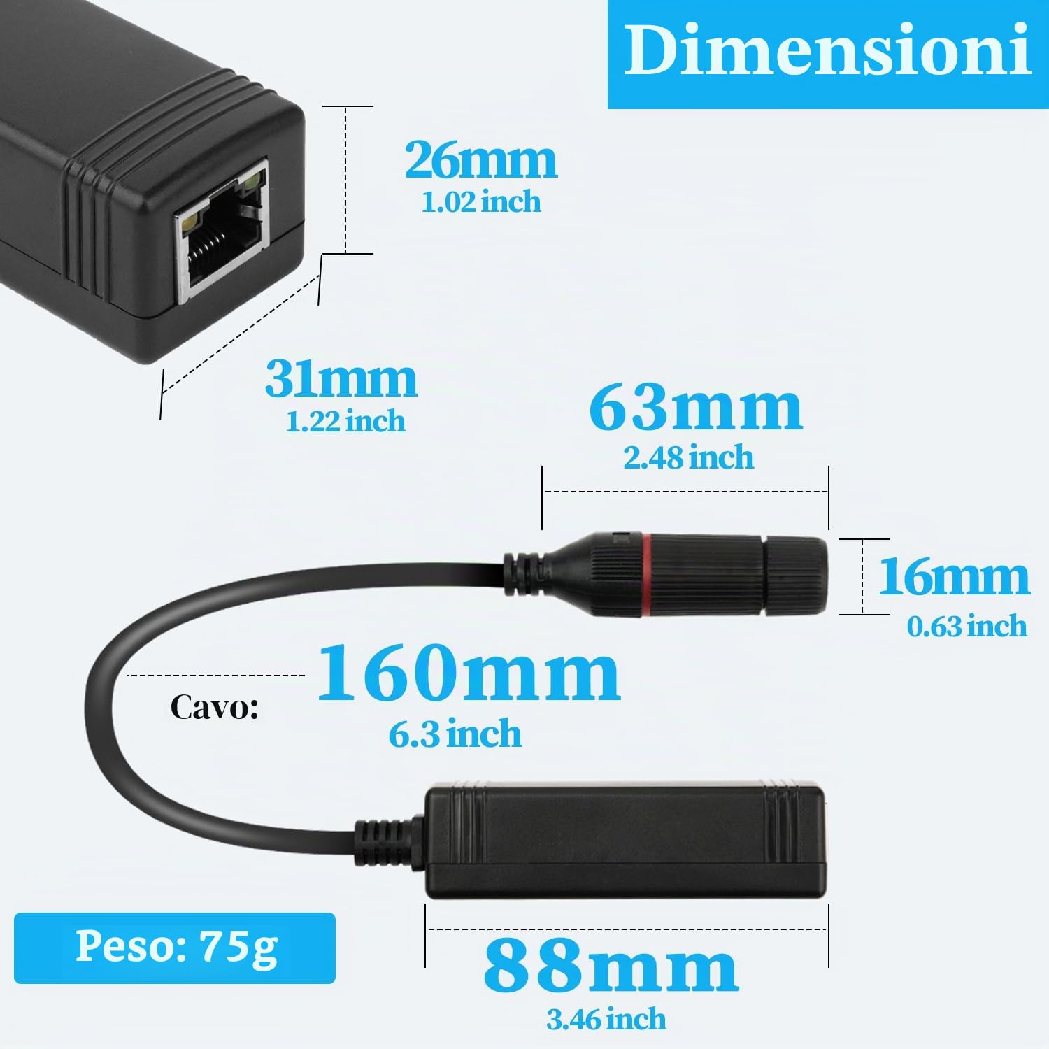 Convertitore PoE impermeabile 48 V a 24 V, uscita 24 V, 25 W max, IEEE802.3 af/at, adattatore PD3002