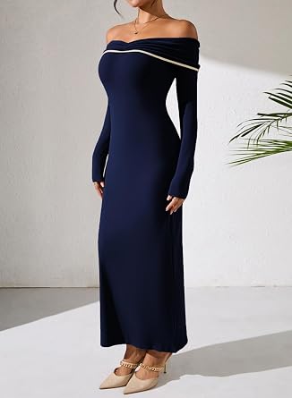 Pink Queen Off Shoulder Bodycon Dress for Women 2025 Sexy Fall Winter Long Sleeve Slim Fitted Cocktail Party Formal Dresses
