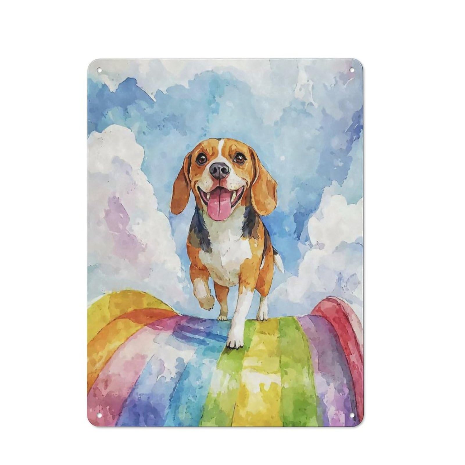 Junmoney Beagle Rainbow Bridge Metal Plaque 40X30cm With For Hallway Wall, Rustic Decor, For Garage, Workshop And Man Cave Decoration