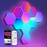 LED Hexagon Lights for Gaming Setup&comma; Smart Home Gaming Wall Lights Work with Alexa Google Assistant&comma; Voice&comma; App & Remote Control&comma; RGB-IC LED Light Panels Music Sync for Game Room Bedroom&comma; 10 Pack