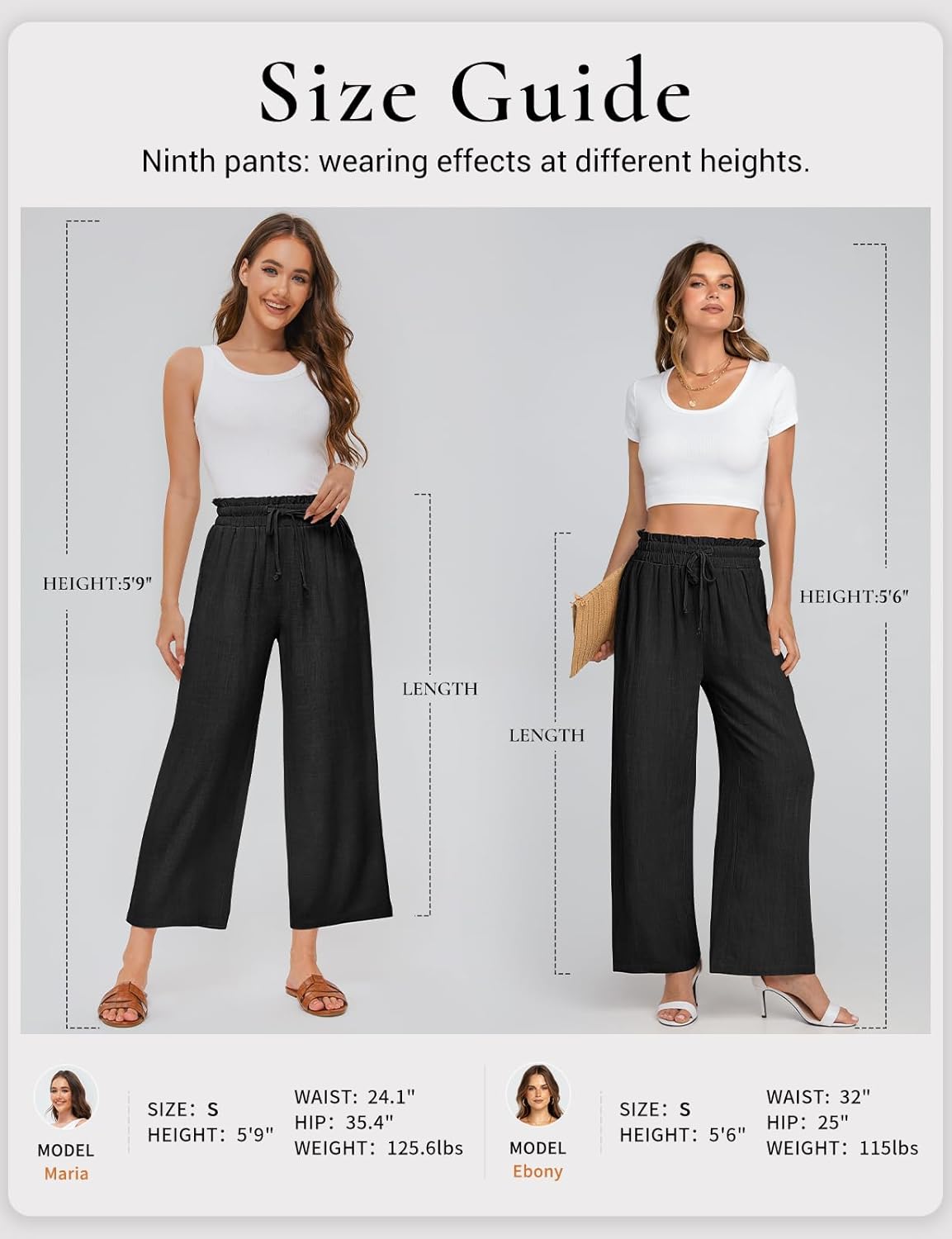 UEU Women's Linen Casual Pants Summer Wide Leg Loose Ruffle High Waist Cropped Drawstring Palazzo Flowy Trousers with Pockets - Image 2