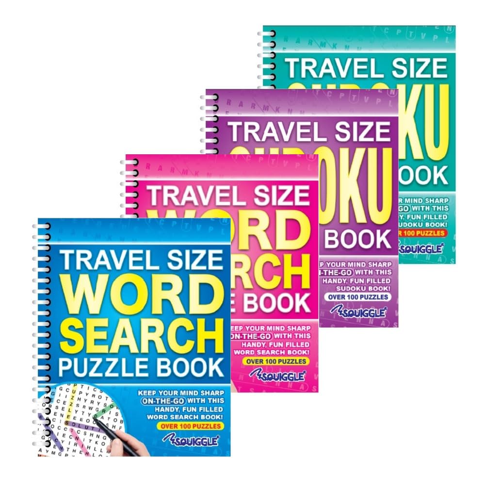 Sixstore A5 Spiral Bound Travel Size Word Search and Sudoku Puzzle Books, Set of 4, Brain Teasers Travel Puzzles Book - Choose Your Set (SET 3)