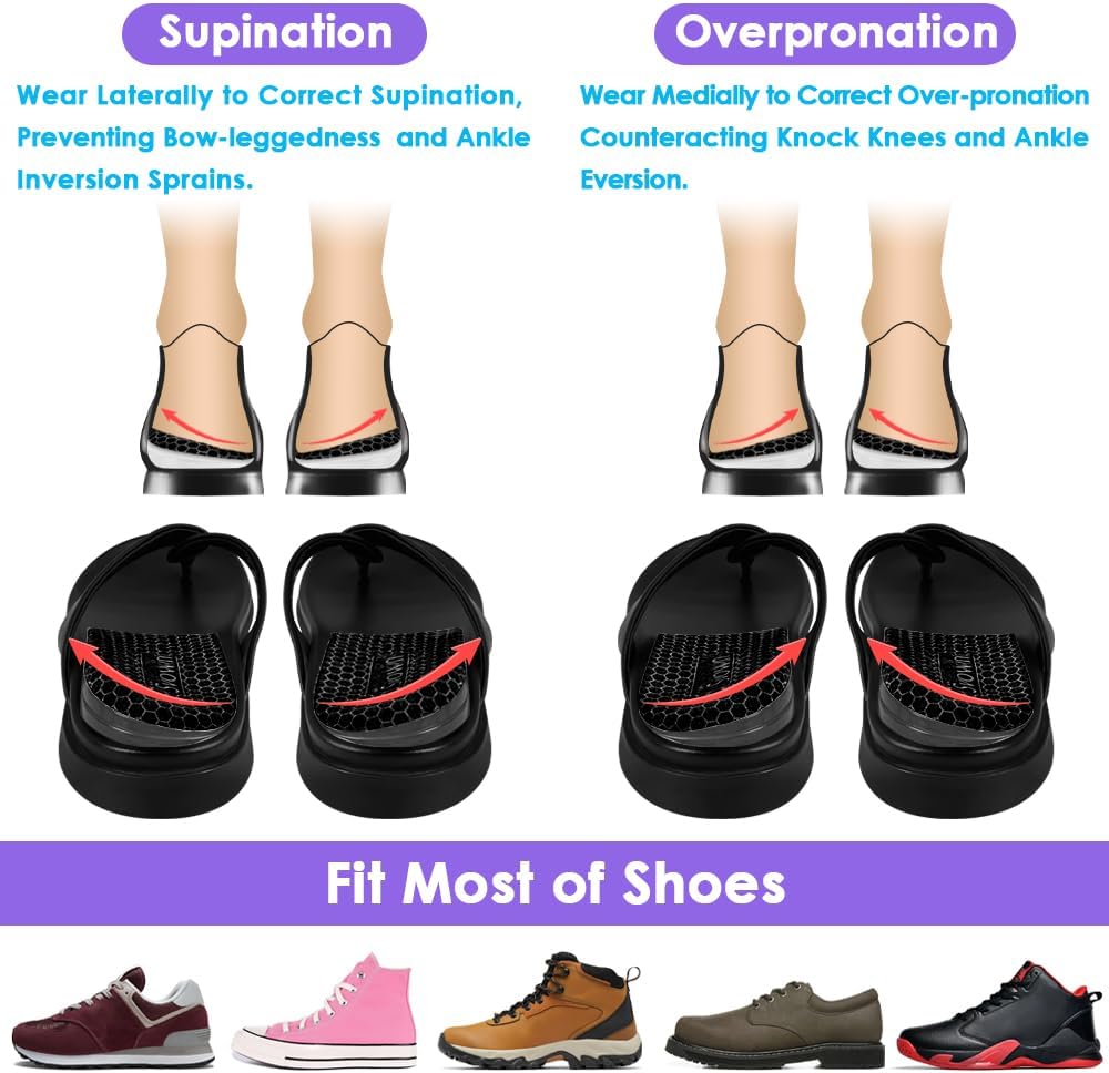 3 Layers Adjustable Supination Overpronation Insoles, Anti-Slip Medial Lateral Heel Wedge Insoles for Foot Alignment, Knee Pain, Bow Legs, Osteoarthritis (Black, L: W 8-12/ M 7.5-14) - Image 6