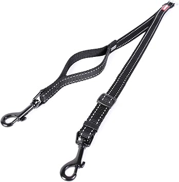EzyDog Soft Touch Coupler Adjustable Double Dog Leash - Superior Tangle-Free Experience and Reflective for Nighttime Safety - Ranges from 14 to 24 Inches - Perfect for Walking Two Dogs Black