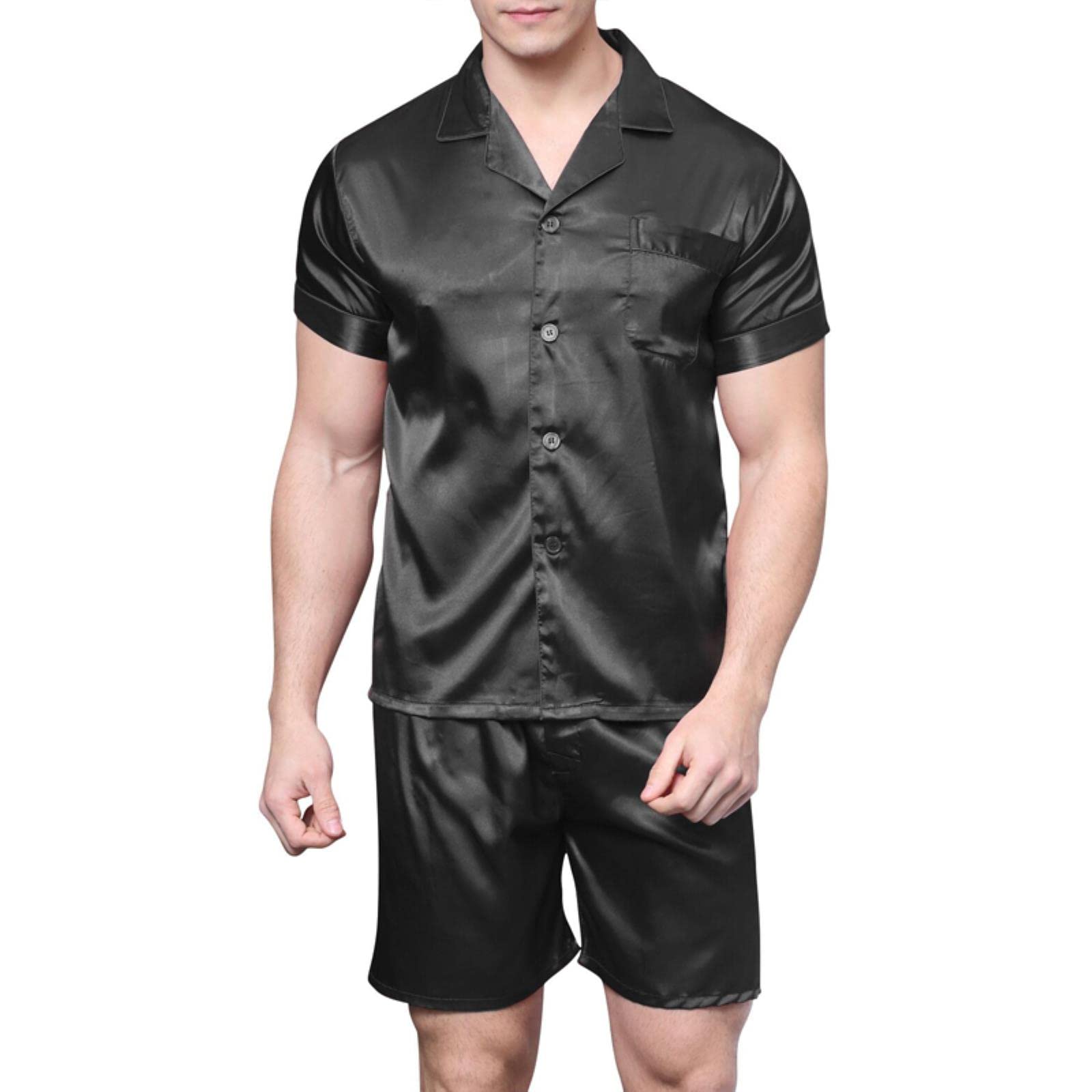 Satin -Seiden -Pyjamas Shorts für Männer Rayon Seiden Nachtwäsche Sommer männlicher Pyjama Set Weiches Nachthemd für Männer Pyjamas-Gray,XXL