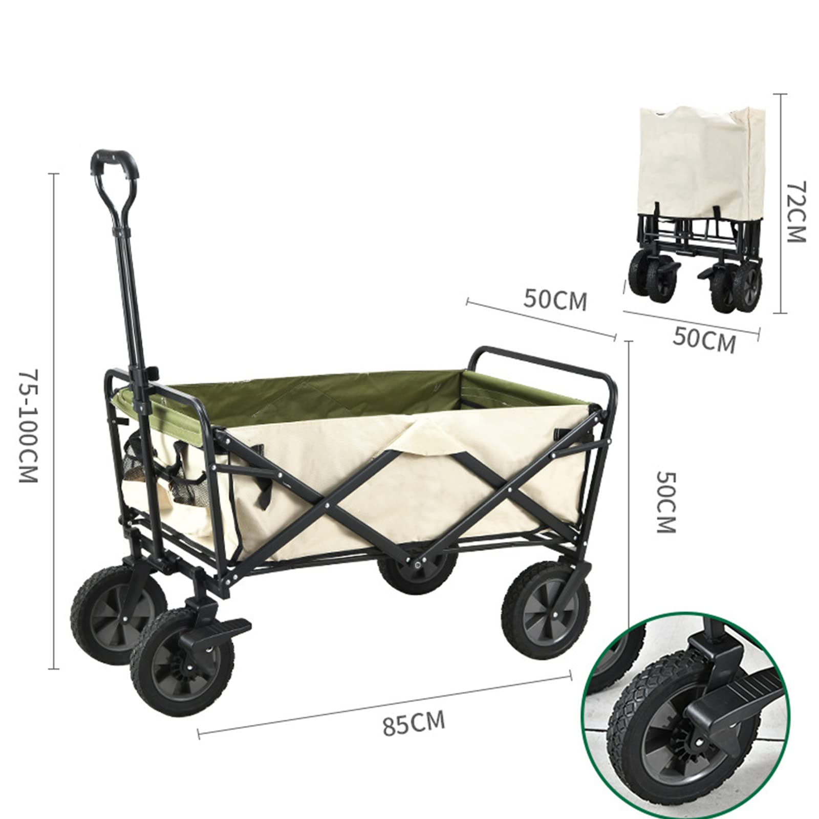 Carrello Pieghevole Pieghevole per Esterni Carrello da Campeggio con Maniglia Regolabile per Picnic Carro con Grande Volume di Stivaggio Carrello Pieghevole a 4 Ruote