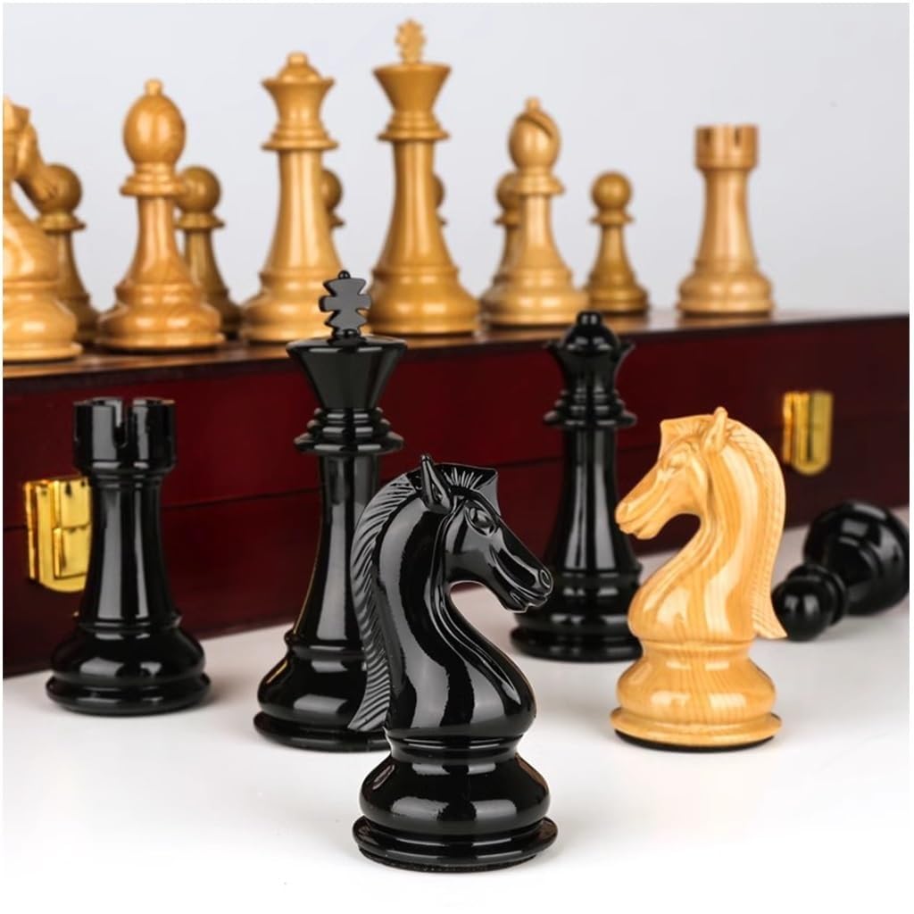 schachspiel Schachset aus Holz mit Aufbewahrungsbrett for Erwachsene und Kinder, 2 Spieler, mit kunstvoll gefertigten Aufbewahrungsfächern for die Schachfiguren