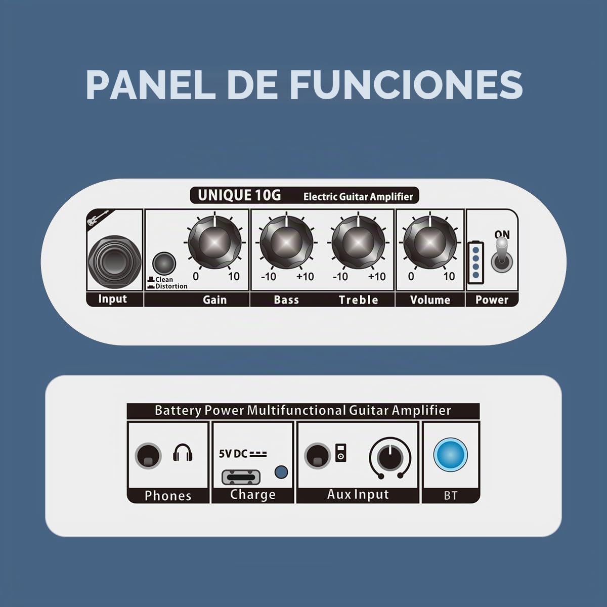 COOLMUSIC Amplificador de guitarra eléctrica recargable inalámbrico 10W, Bluetooth 5.0, efectos de distorsión, amplificador de práctica portátil