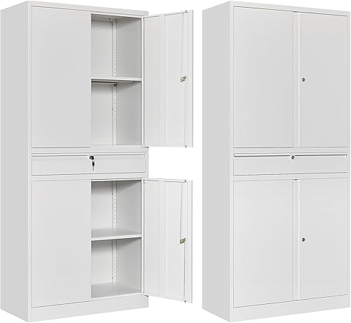Miniatura 14 de Gabinete de almacenamiento de metal, gabinete de metal de 71 pulgadas de alto con 4 puertas y 2 estantes ajustables, gabinete de acero con bloqueo