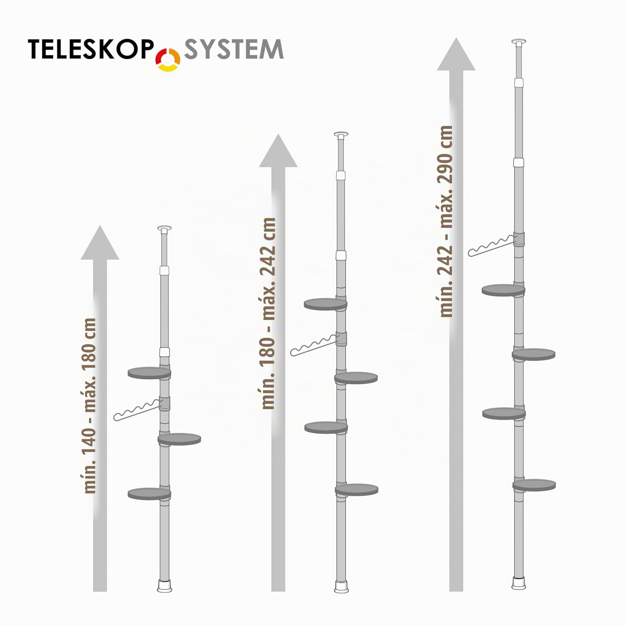bremermann Estantería telescópica para flores 4 estantes y soporte para trepar, versátil para usar en el salón, el baño o la cocina - altura variable de 140 a 290 cm, color negro