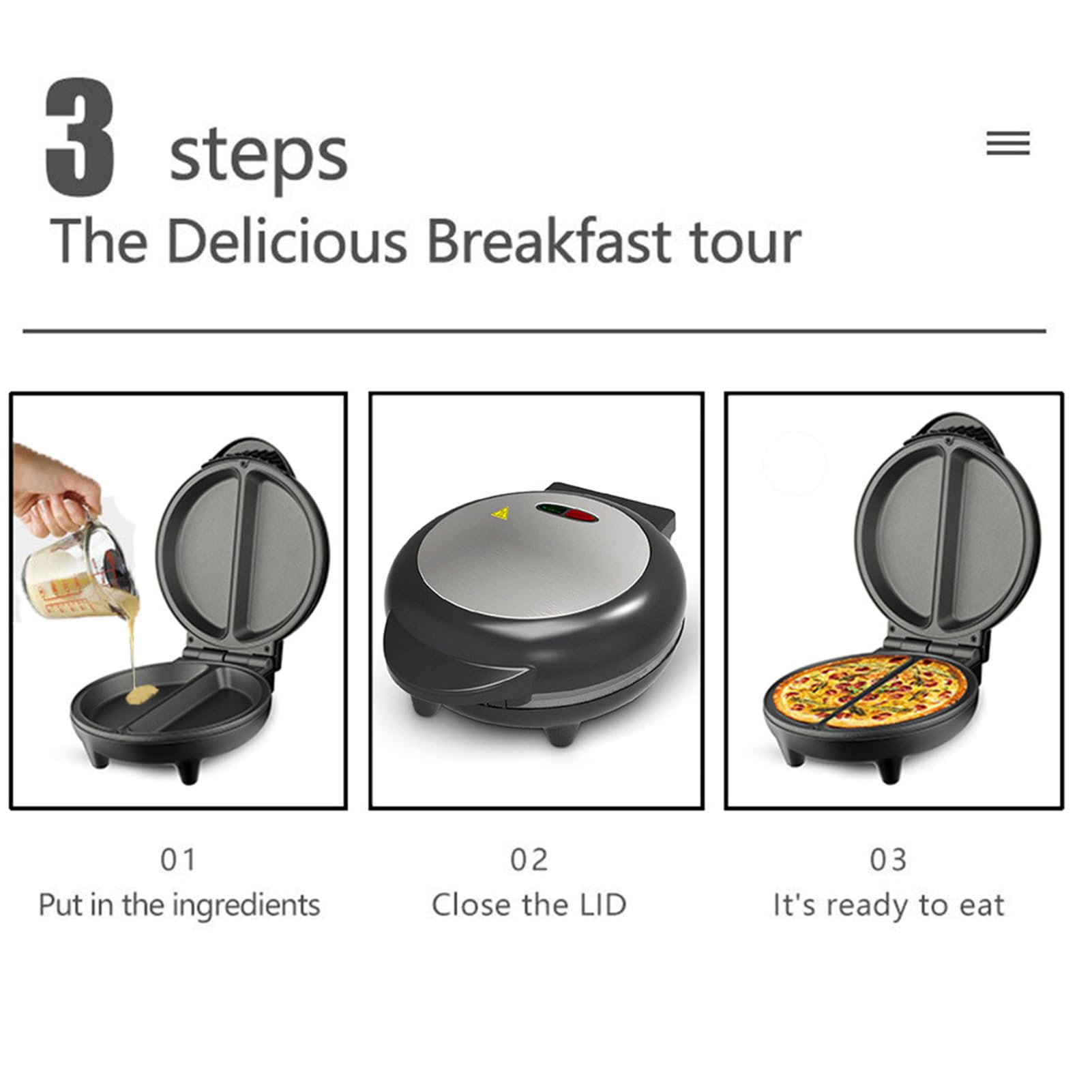 Countertop Pizza Maker, Electric Pancake Maker Efficient Aluminium Alloy 850W for Cake for Omelette (US Plug 110V)