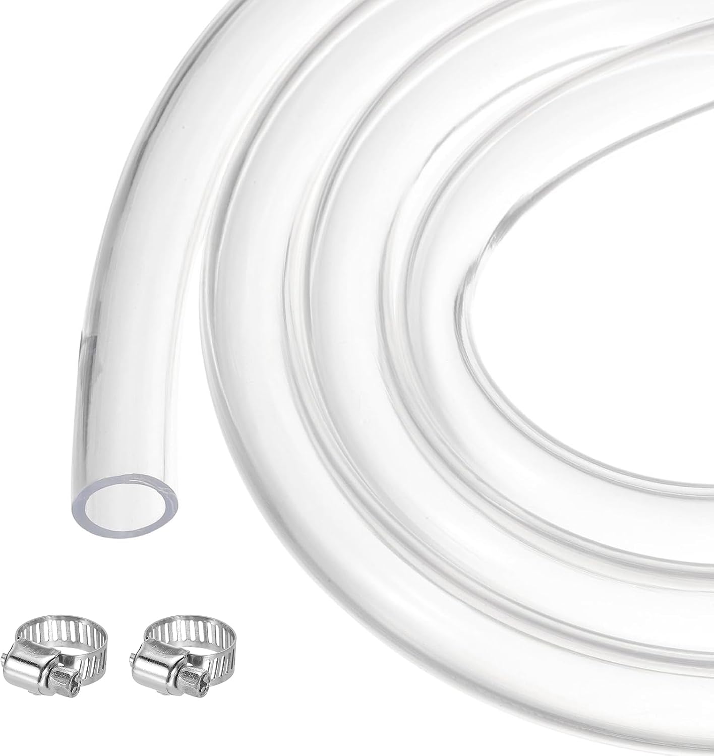MECCANIXITY Clear PVC Tubing 1 1/4" ID 1 1/2" OD Plastic PVC Tube Flexible Water Hose 10ft for Industrial Tubing, Aquariums, Pump, 31.8mm x 38.1mm, with 2pcs Clamps