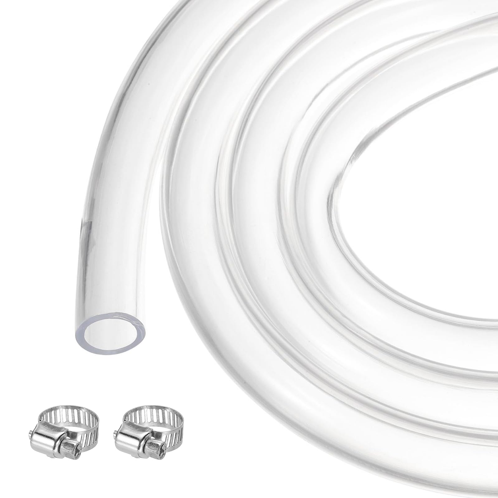 QUARKZMAN Tubo In PVC Trasparente 6.4mm x 9.5mm Tubo Plastico In PVC Flessibile Tubo Per Acqua 100ft Per Tubi Industriali Acquari 1/4" ID 3/8" OD Con 2 Pezzi Fascette