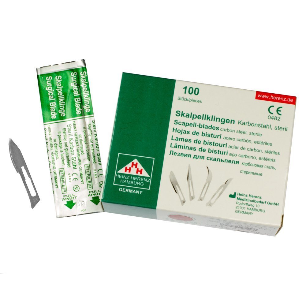 Set - 100 piezas hojas de bisturí No. 13 y mango de bisturí No. 3 - Hojas de repuesto para bisturí hechas de acero al carbono - Estéril