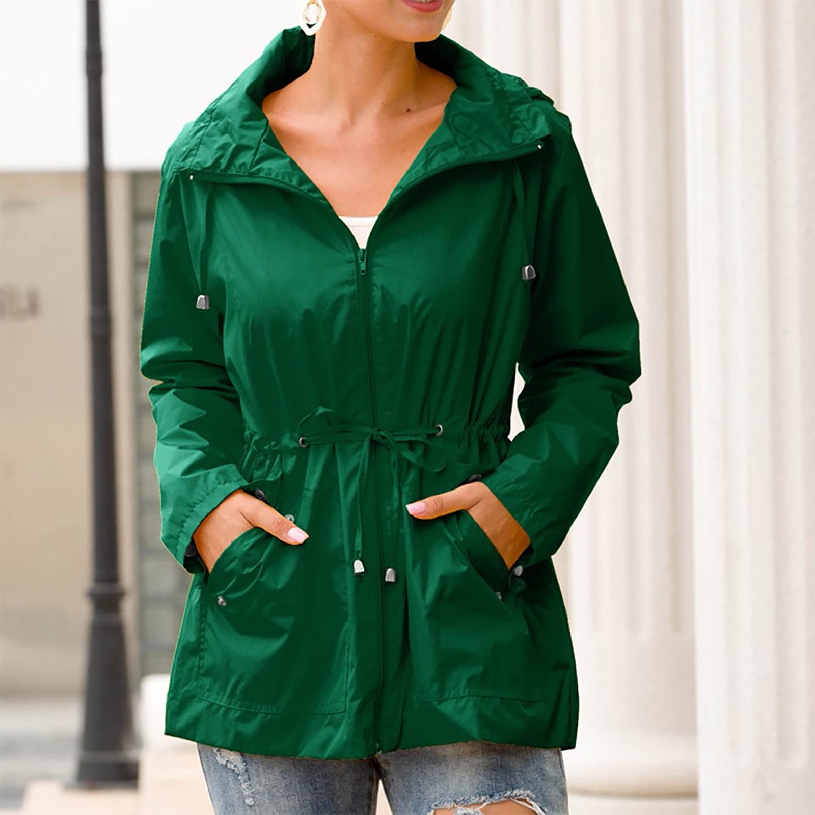 Regenjacke Damen Leicht Wasserdicht Regenmantel Mit Reissverschluss Kapuzenjacke Elegant Sweatjacke Atmungsaktiv Sportjacke Dünn Jacke Reisen Outdoorjacke Sport Übergangsjacke Frauen Einfarbig