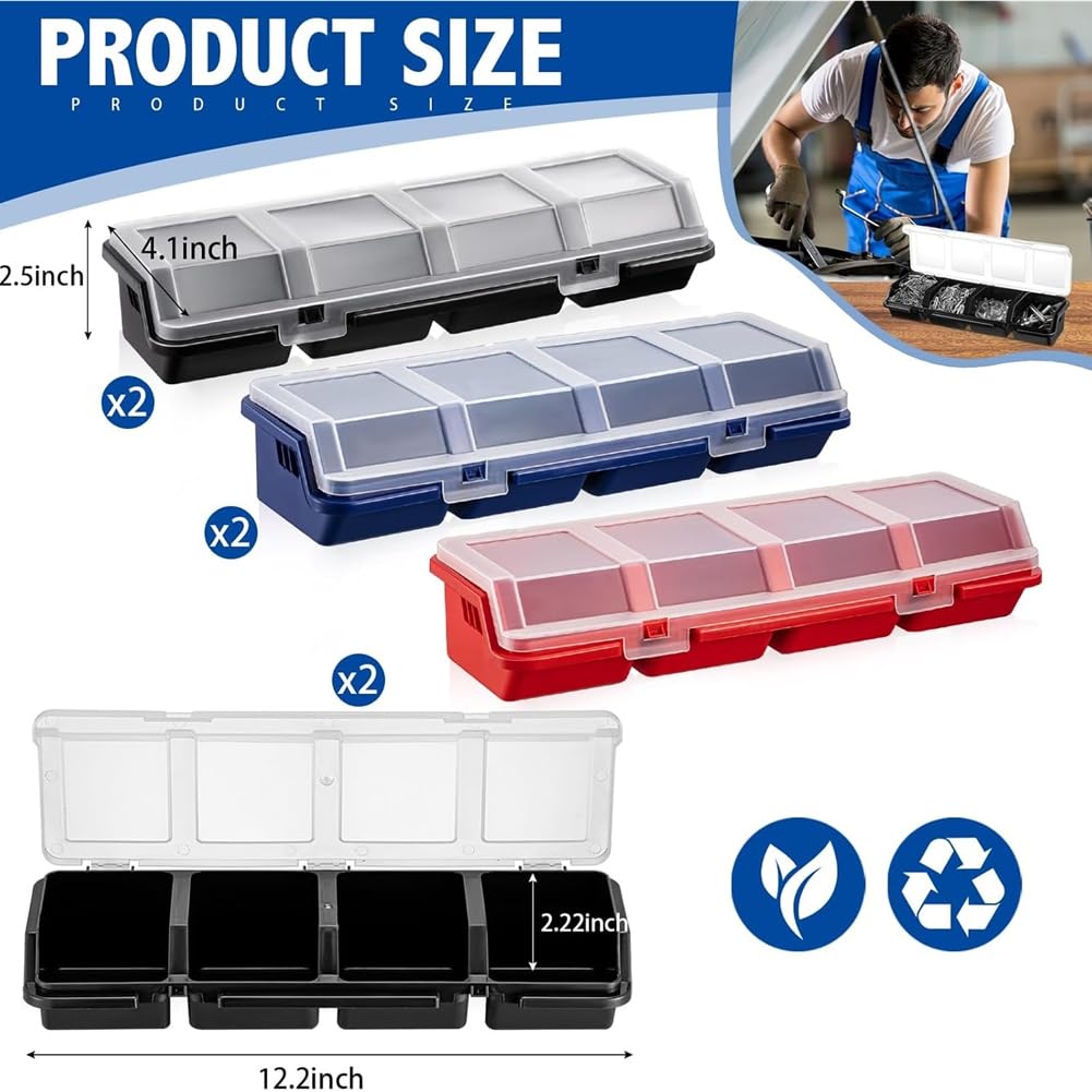 Caja Organizadora de Tornillos con Tapa, 6 Unidades, 4 Compartimentos, Divisor para Herramientas, Organizador de Piezas Pequeñas, Caja de Herramientas para Tornillos.