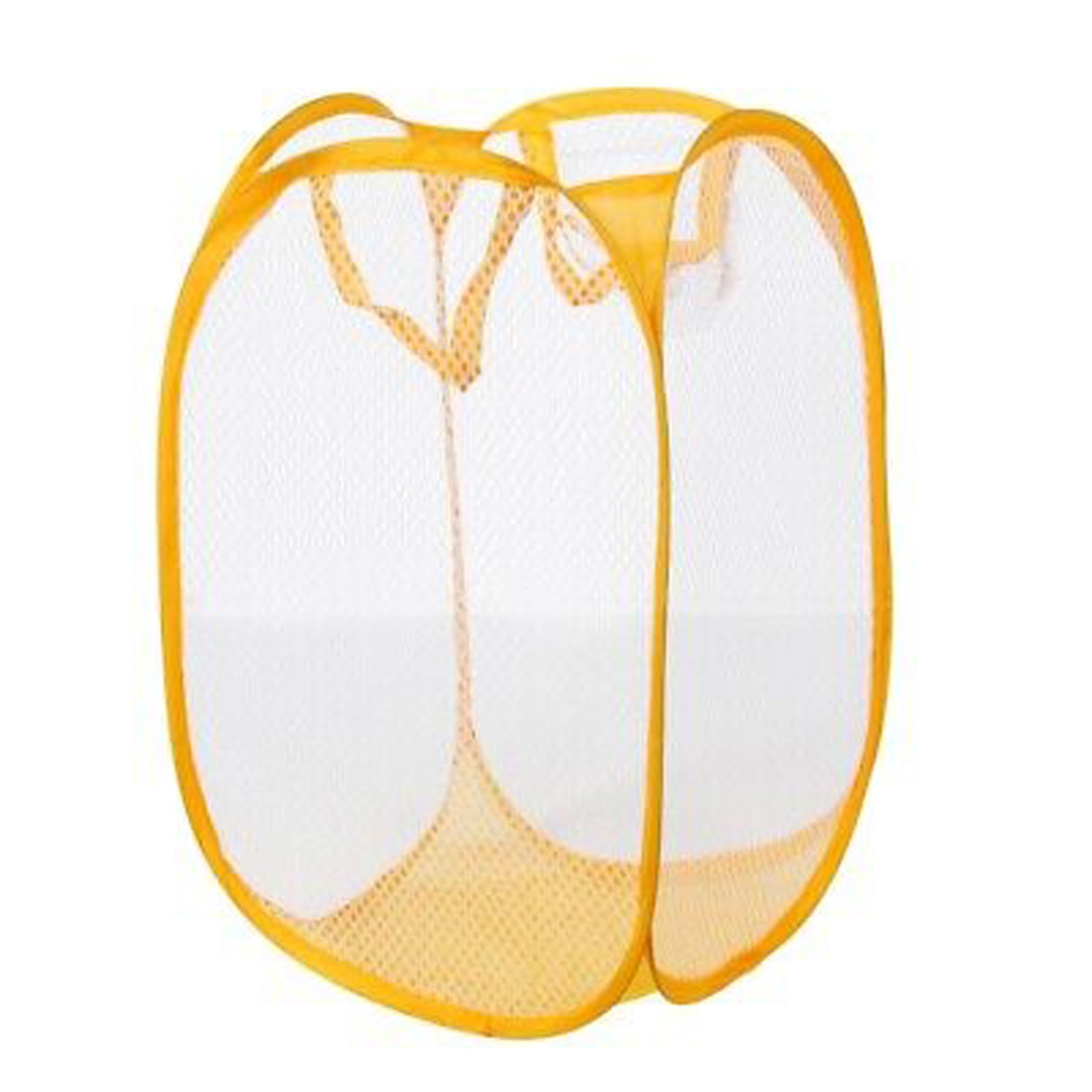 NTEK Foldable Pop-Up Mesh Washing Laundry Basket Bag Bin Hamper Toy Tidy Storage Fabric Organiser | Dirty Clothes Baskets with Handles& Side Pocket | Laundry Baskets Net Bag Clothes Bags (YELLOW)