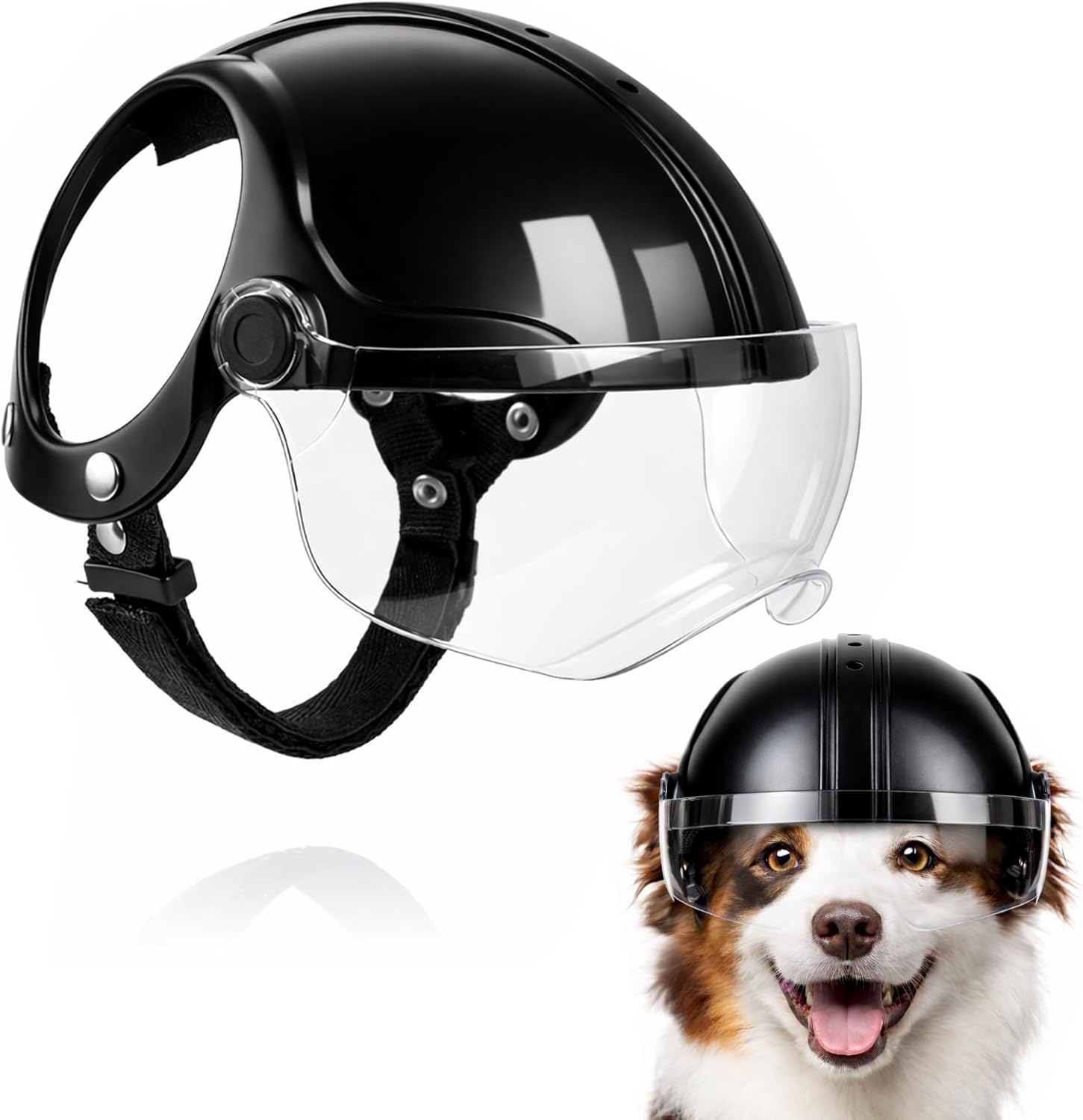 Petmolico Safety Helmets for Dogs,Dog Helmet with Anti-UV Clear Goggles&Ear Holes&Adjustable Strap,Comfortable&Protective Goggles Helmet for Small Animals for Outdoor Driving/Riding/Hiking/Biking