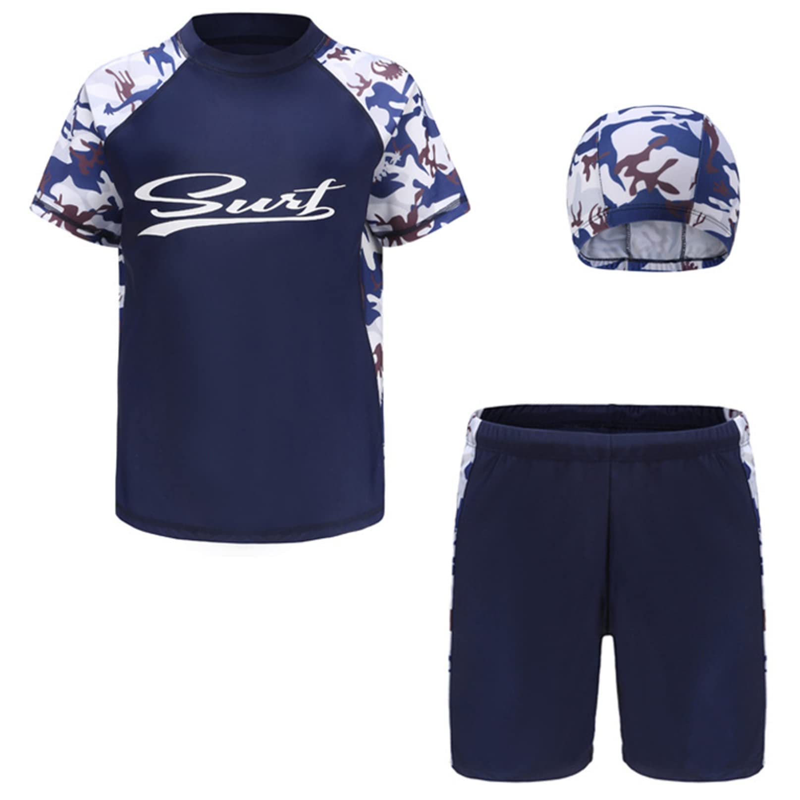 iiniim Niño Traje de Baño de Dos Pieza Camiseta Manga Corta + Pantalón Corto ara Playa Piscina Niños Ropa de Natación Bañadores para Niño con Sombrero Protección Solar UV