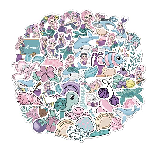 HENGBIRD 50 St&uuml;ck Meerjungfrau Prinzessin Stickers Aufkleber, Kawaii Vinyl Stickers f&uuml;r Kinder M&auml;dchen, wasserdichte Vinyl Sticker Set f&uuml;r Wasserflaschen Fahrrad Roller Helm Notebook Kindergeburtstag