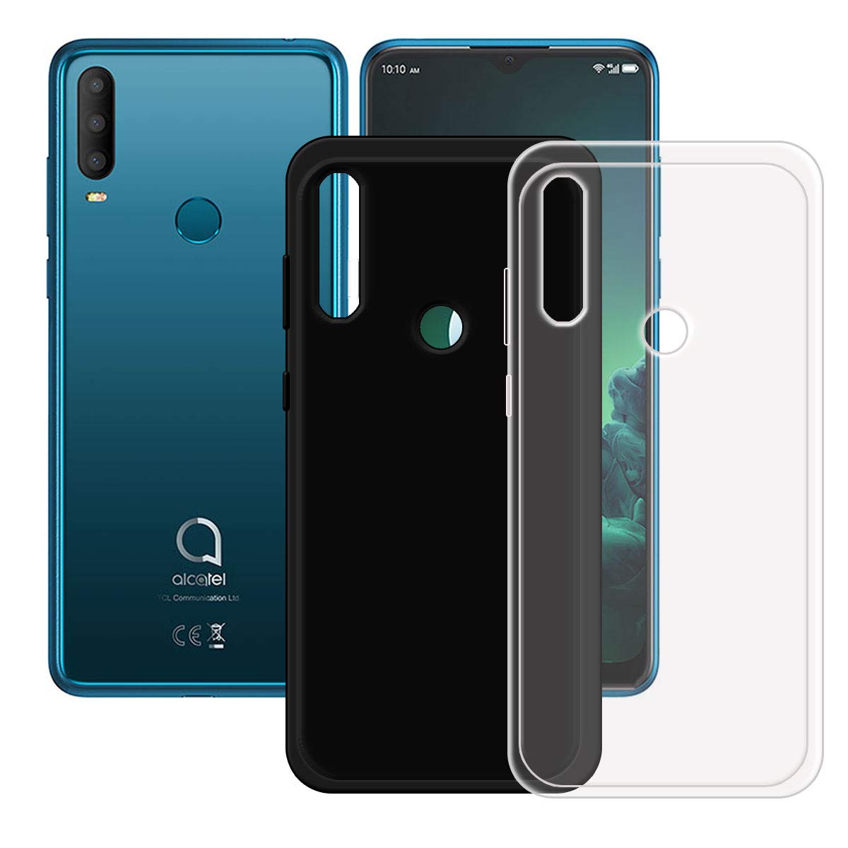 FZZ Slim Thin Black and Transparent Case for Alcatel 3X 2019, Soft Protective Phone Cover with Flexible TPU Protection Bumper Shell for Alcatel 3X