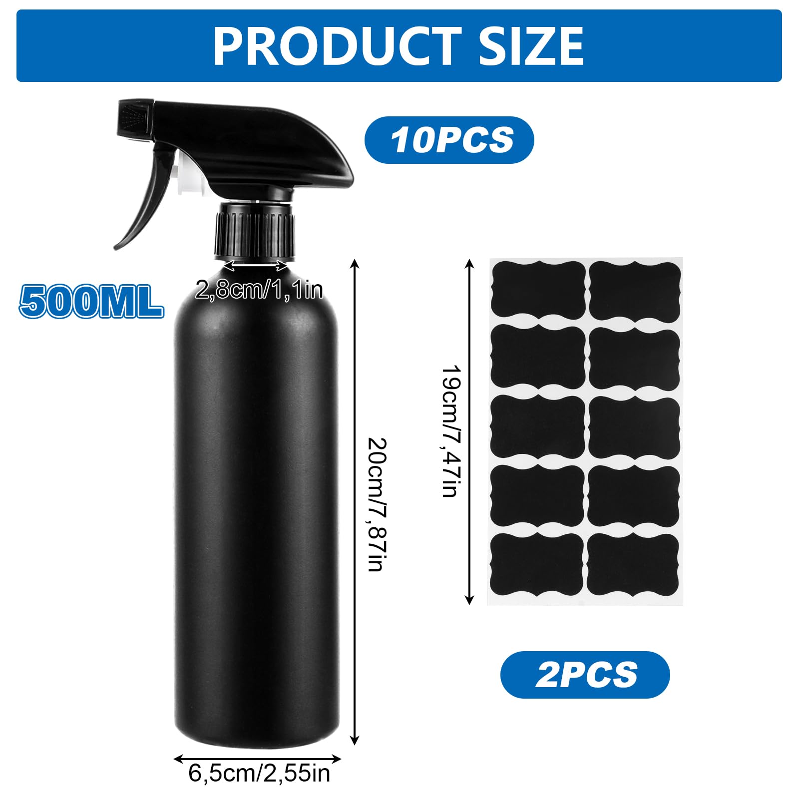 Spray per piante 500 ml flaconi spray da 10 pezzi plastica nera vuoti con etichetta