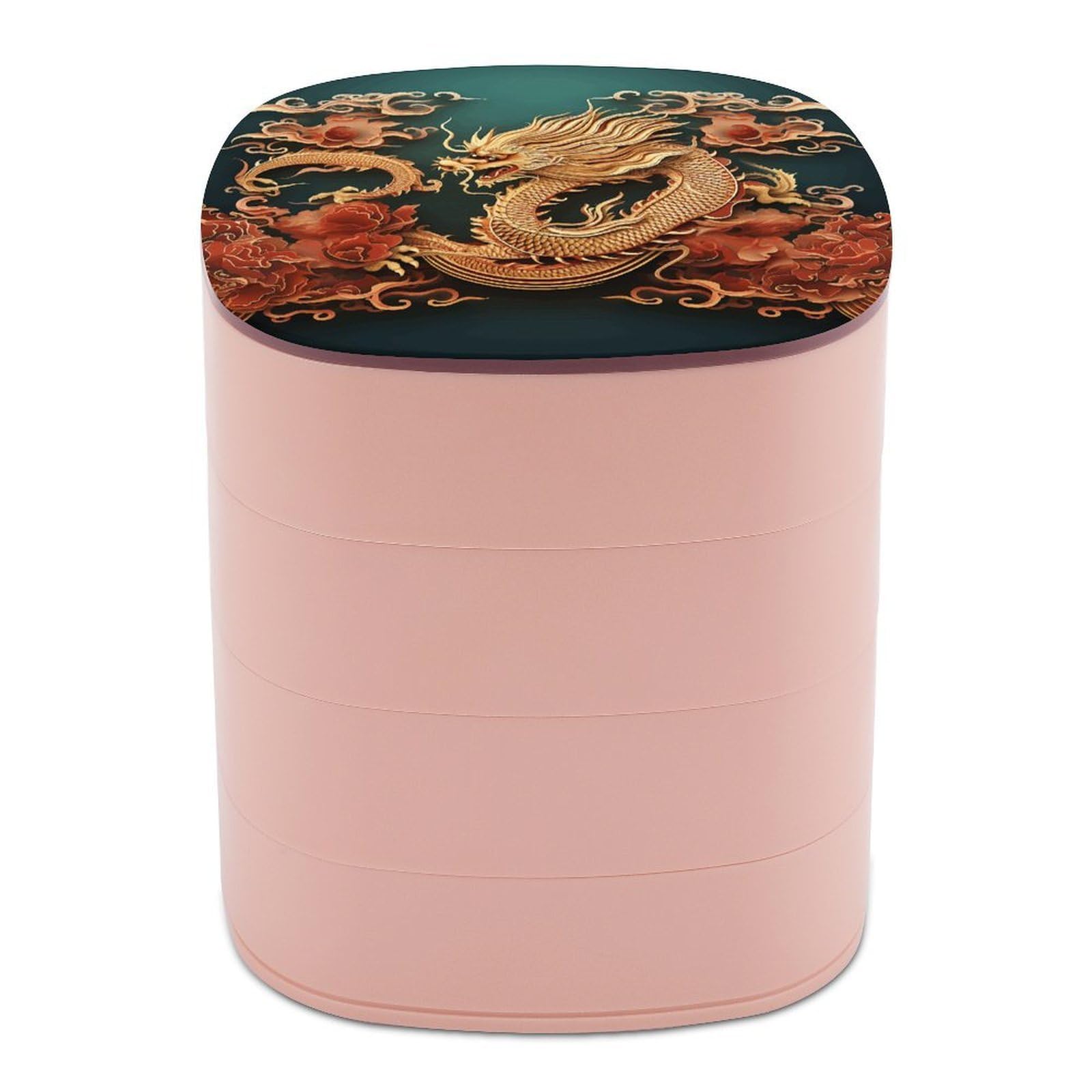 VstaDank Dragon Chinese Background Jewelry Box with Mirror Travel Small Jewelry Case for Women 4-Layer Rotatable Jewelry Organizer Storage Box Portable Jewelry Storage Case for Rings Earrings
