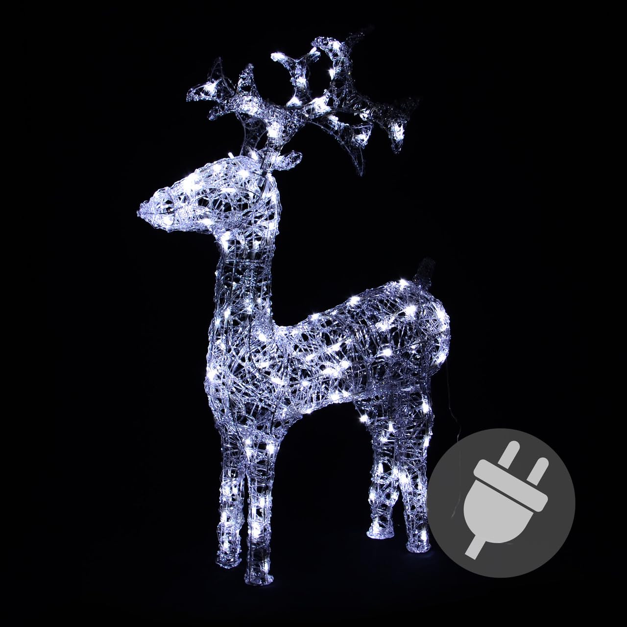 Rentier beleuchtet Acryl 120 LED weiß Deko-Figur 100 cm Trafo Leucht-Elch Weihnachtsdeko Weihnachtsbeleuchtung Außen-Deko Fest Xmas
