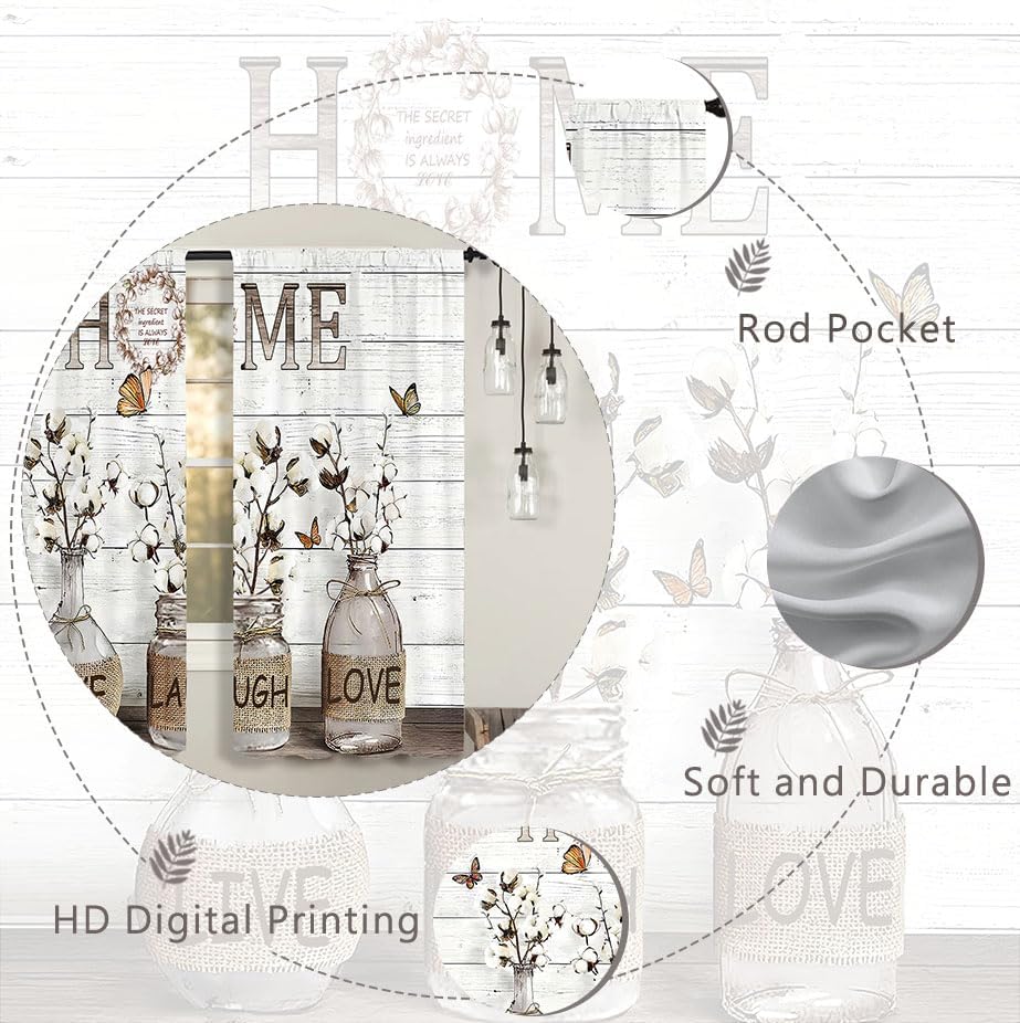 Miniatura 5 de Rusitc - Cortinas de cocina de algodón para granja, 27.5 pulgadas de ancho x 39 pulgadas de largo, 2 paneles con bolsillo para barra, estilo retro,