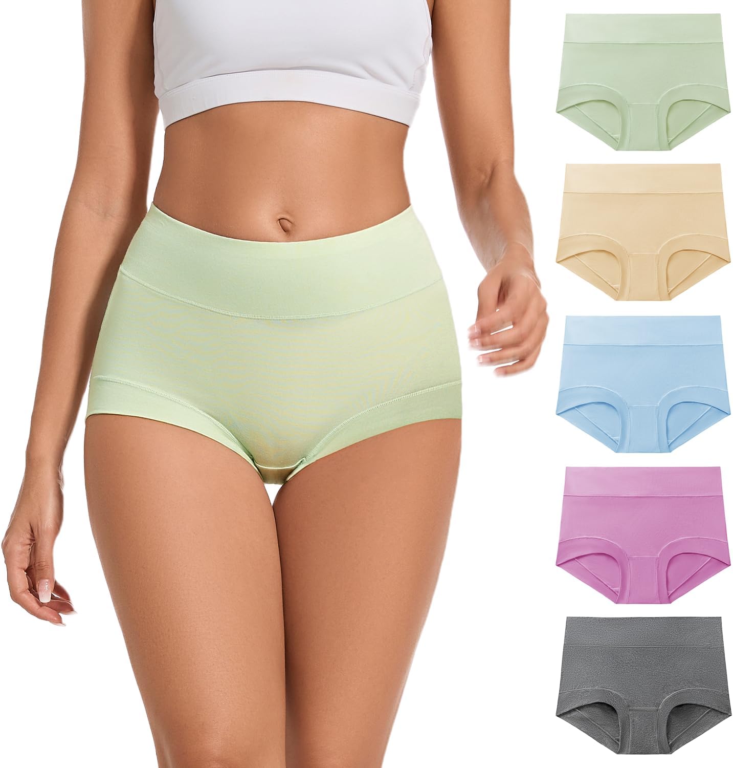 ALLBASE5 Pack Womens Cotton High Waisted Full Coverage Underwear(Regular & Plus Size)