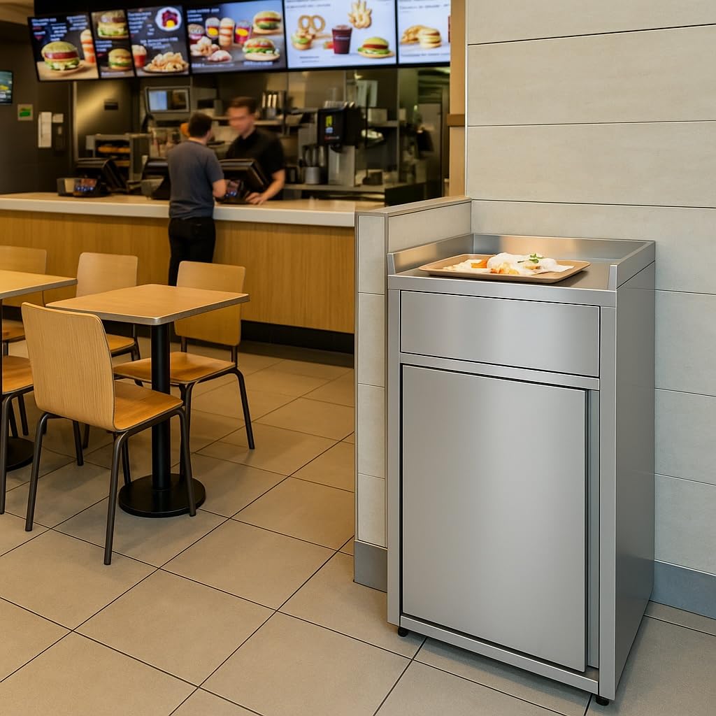 Générique Poubelle Snack Inox Professionnelle 60L – Ouverture Frontale – Acier Inoxydable – Fast Food, Restaurant, Collectivité – 500x530x1200 mm