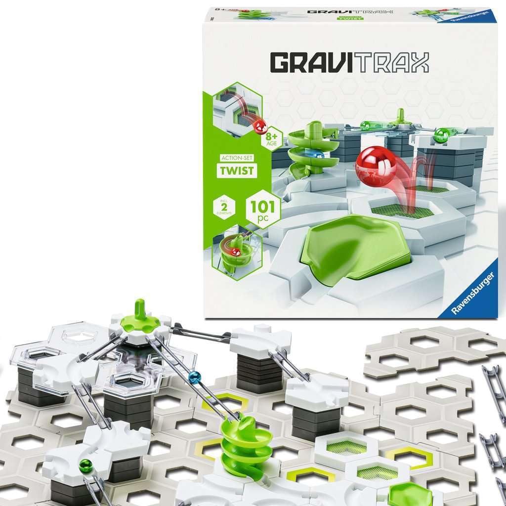 Ravensburger- GraviTrax Action Set Twist, Sets de Inicio, Sistema de Pistas de Canicas, Juego Innovador y Educativo STEM,Extensiones,para Niños de 8+ Años y Adultos, Compatible con todos los GraviTrax