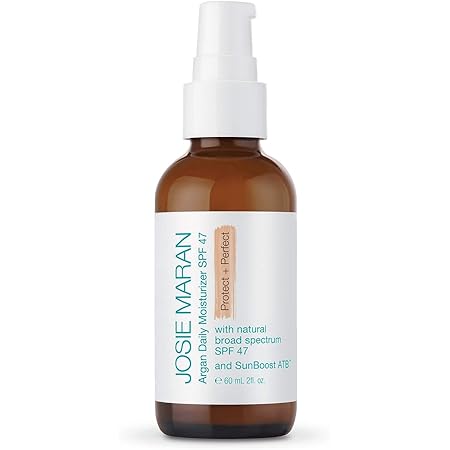 Josie Maran Daily Argan Oil Moisturizer Protect and Perfect (2oz) - Non-Greasy Mineral Sunscreen SPF 47 with Organic Argan Oil - Natural Sun Protection Formula