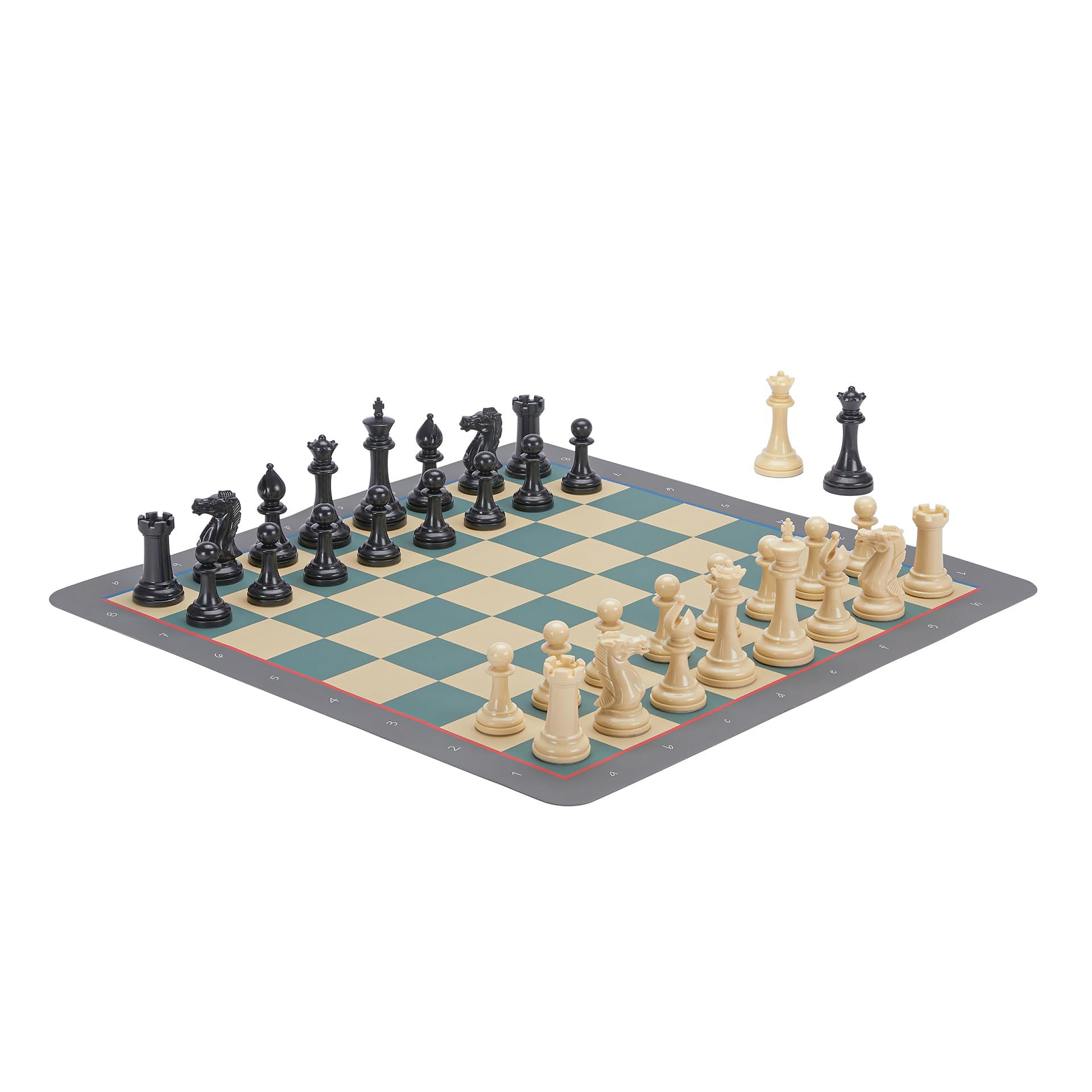 Conqueror Tournament Chess Set 18''x18'' Foldable Silicone Chess Board / 3.5'' King Height Plastic Double Weighted Classic Staunton (Multicolor Chessboard)