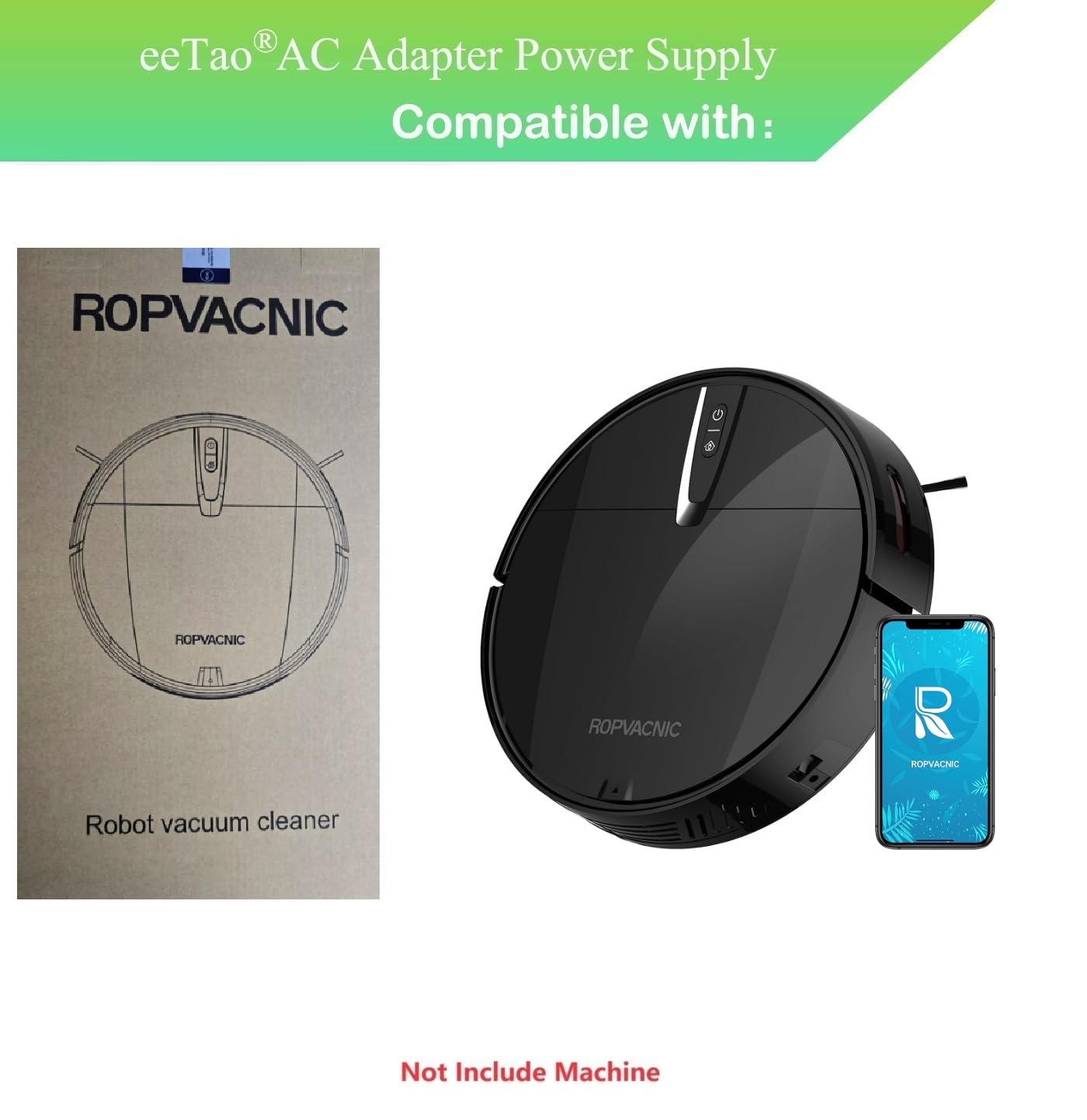 eeTao 12V 1A AC/DC Adapter Replacement Charger Replacement Compatible with ROPVACNIC A1 Robot Vacuum Cleaner 7.4V Rechargeable Lithium-ion Battery Power Supply Cable Charging Cord