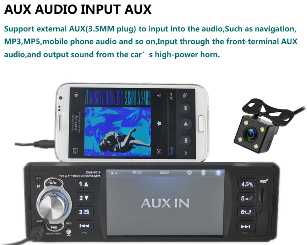 4.1 cal 1 Din Radio samochodowe Audio Stereo 1Din RDS USB Radio AUX FM Stacja Bluetooth z kamer? cofania Pilot zdalnego sterowania