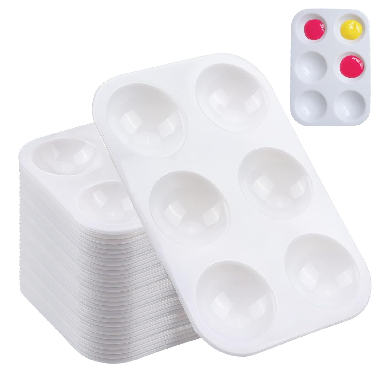 40 paletas de pintura de plástico blanco, paleta de aceite de acuarela rectangular de 6 pozos para niños, adultos, estudiantes, artistas, manualidades, bandeja de pintura para fiestas de pintura,
