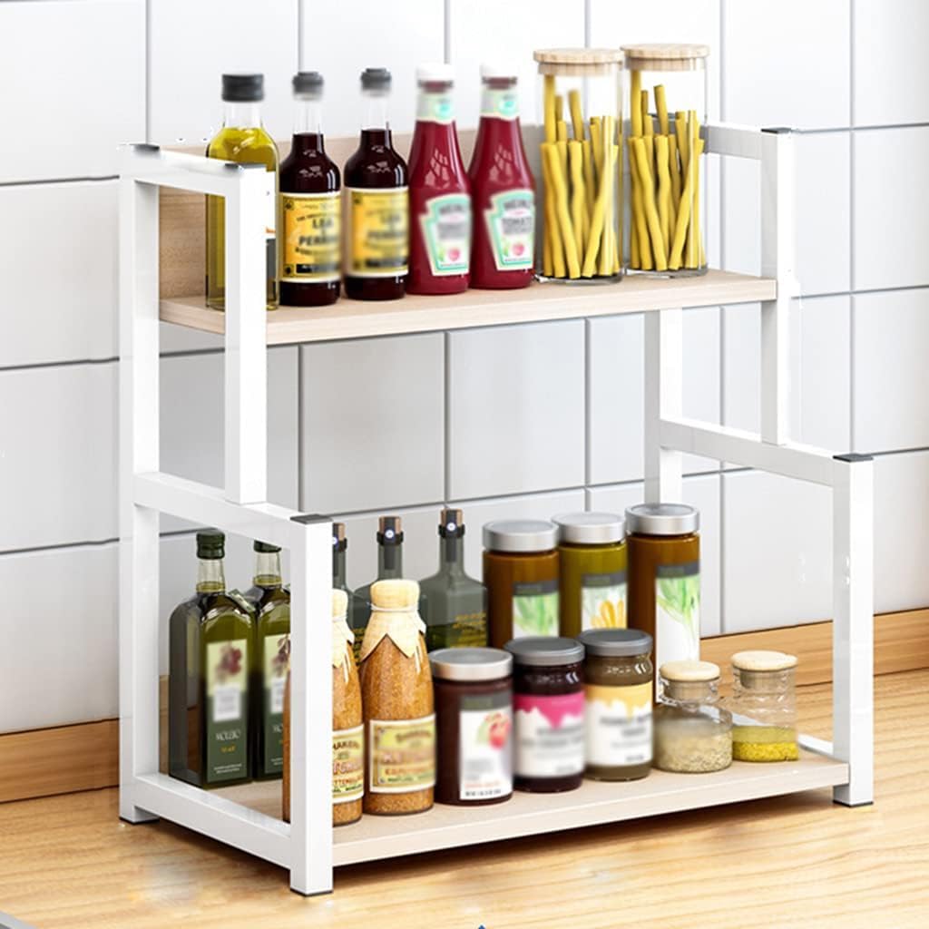 Especiero de 2 niveles, estante organizador de especias independiente para encimera, almacenamiento de especias para frascos de botellas, soporte de almacenamiento de acero inoxidable para cocina (c