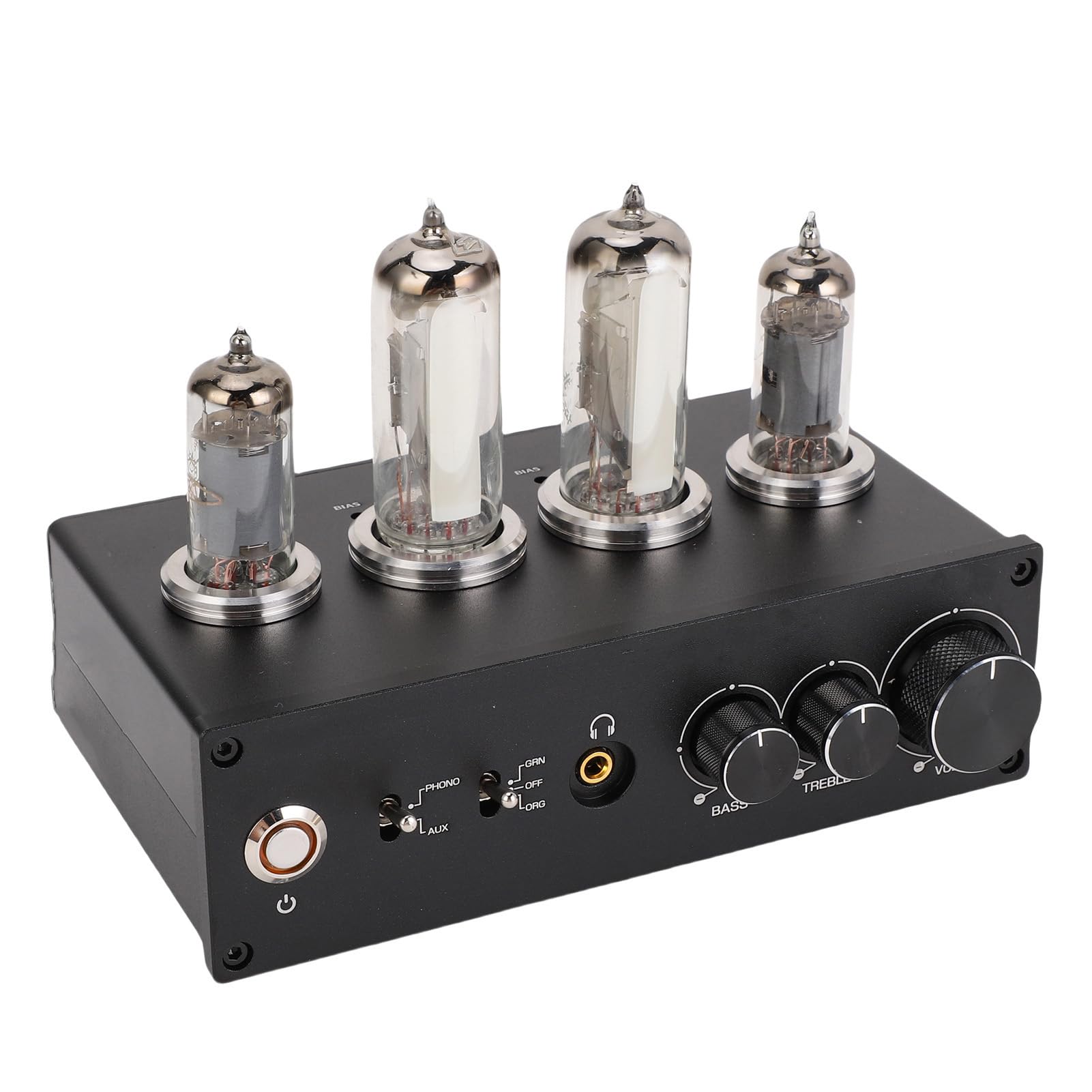 Preamplificatore Valvolare Preamplificatore Fono con Tubi 6E2 6A2 Mm MC Phono Ingresso AV Controllo Bassi Alti Jack per Cuffie da 3,5 Mm per Giradischi (Spina UE 100‑240 V)