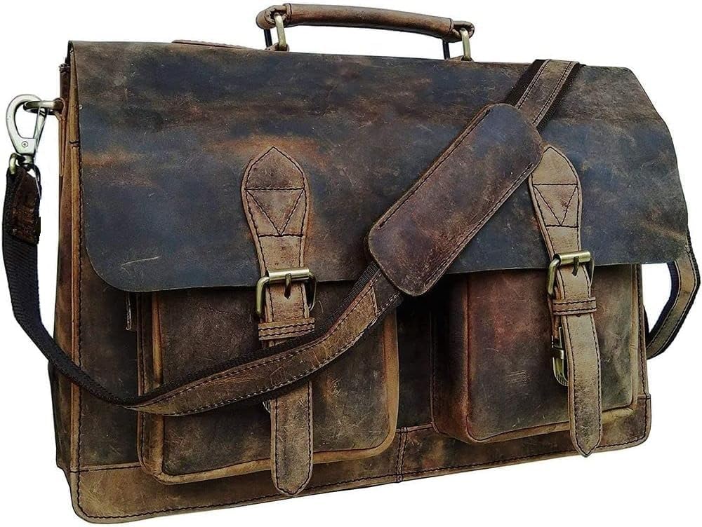 cuero Retro Brown 20 Inch Buffalo Hunter Leather Laptop Messenger Bag Office Briefcase Crossbody, Brown