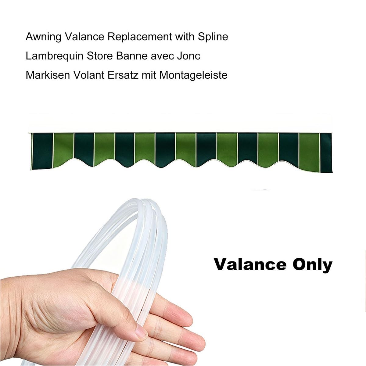 Mantovana di Ricambio per Tenda da Sole 320g Poliestere, Bordo Ondulato Impermeabile Anti UV con Banda di Montaggio, per Balcone Terrazza Giardino Camper, Solo Mantovana(Double green,B700cmxH30cm)