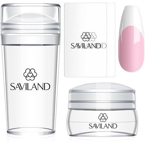 Saviland French Tip Nail Stamp - 4PCS Nail Art Stamper Kit Clear Silicone Nails Stamping Long & Short Jelly Stamper with Scrapers Nails Stamper Kit for French Manicure Nail Art Home DIY Salon