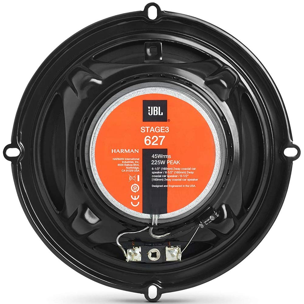 2 altoparlanti JBL STAGE3 627 coassiali 2 vie 6,5" 16,00 cm 160 mm 45 watt rms 225 watt max impedenza 3 ohm 92 db spl auto, a coppia