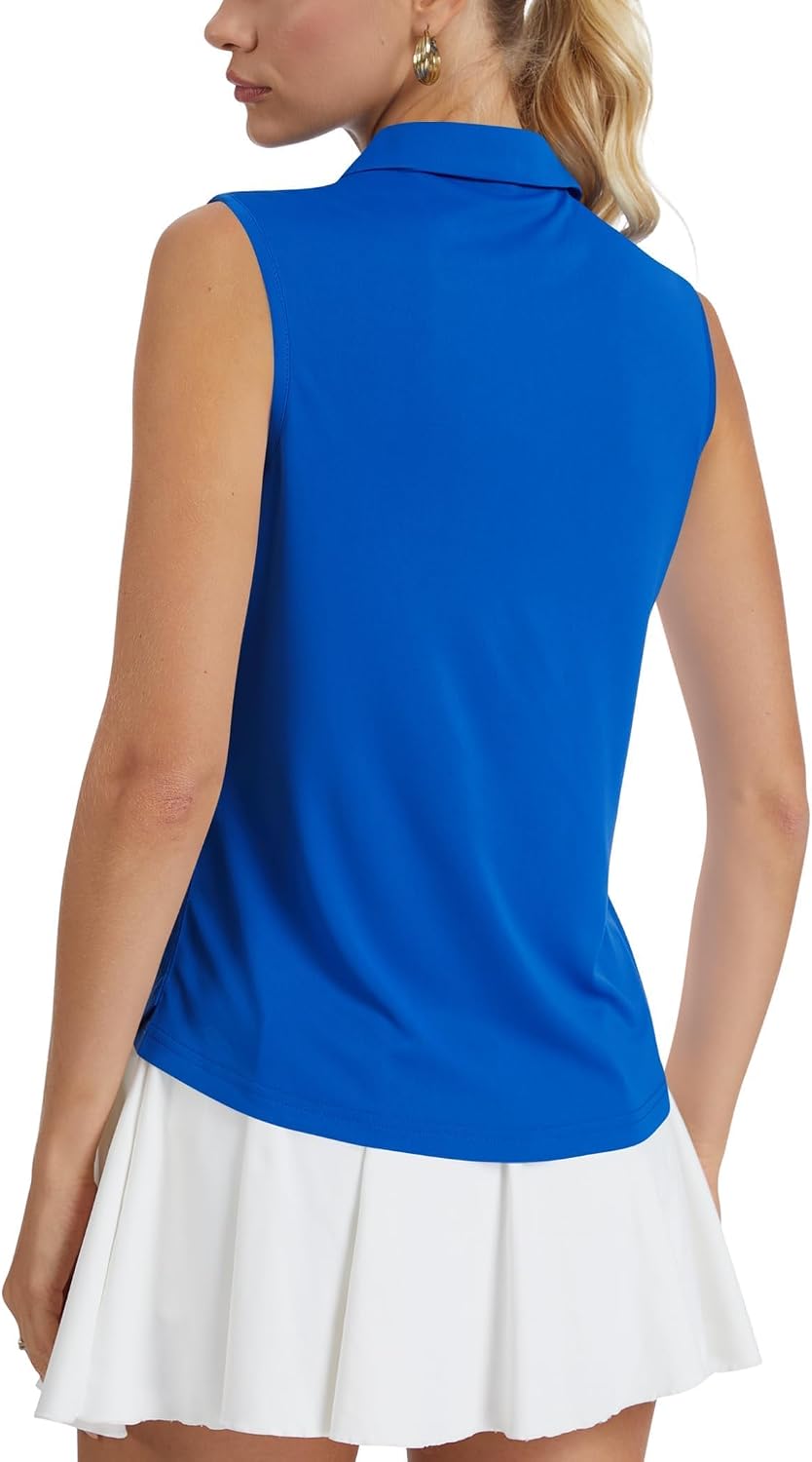Idtswch Women's Sleeveless Golf Polo Shirts V-Neck Collared UPF 50+ Quick Dry Lightweight Workout Athletic Tennis Tops