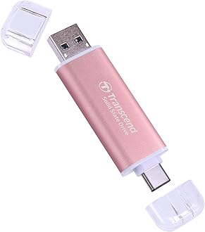 Transcend TS2TESD310P Portable SSD 2TB High Speed Up to 1050 MB/s Ultra Small, Lightweight 0.4 oz (11 g) Compatible with Type-A/Type-C PS4/PS5, Tested to Operate, USB 10Gbps, Pink